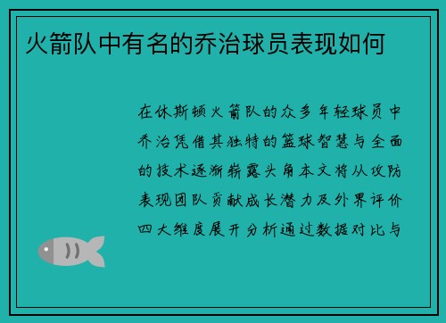 火箭队中有名的乔治球员表现如何
